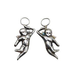 Sterling Silver Angel Charms Pair Quirky Cupid Figures For Jewelry Making